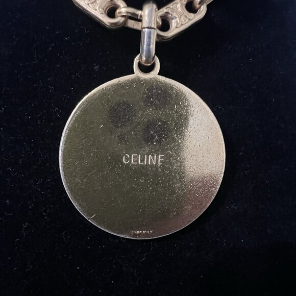 Celine Triomphe Logo Red Enamel Gold Tone Medallion Pendant w/Necklace - Picture 4 of 12